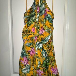 Lulumari Yellow Tropical Backless Dress